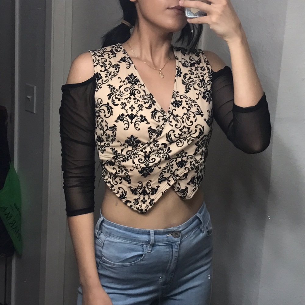 Mesh open shoulder top